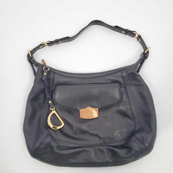 Lauren Ralph Lauren Handbags - Lauren Ralph Lauren Black Leather Shoulder Gold Hobo Casual Purse Bag Handbag